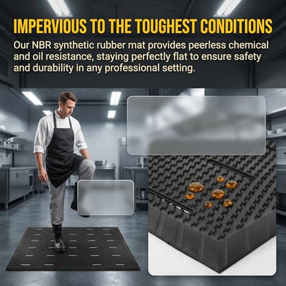 47"x35" Outdoor Rubber Floor Mats, Non-Slip Commercial Restaurant Mat, Heavy Duty Kitchen Drainage Mats for Outside, Industral, Pool, Entrance, Bar, Wet Area,Oil Proof