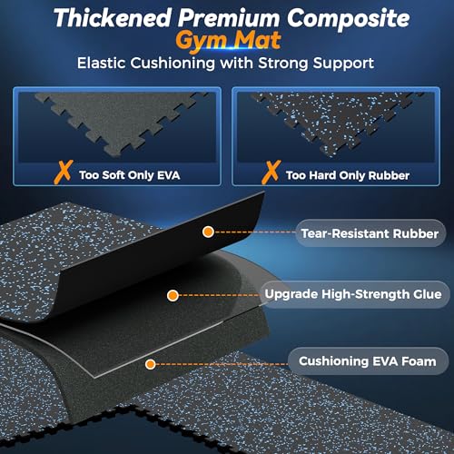 SUPERJARE 1" Extra-Thick Rubber Top Exercise Mat, Gym Flooring for Home Gym - size: 48 Tiles (192 Sq Ft)
