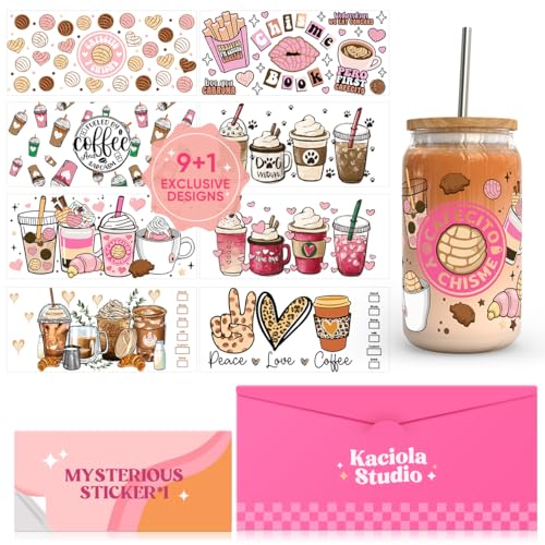 10 Sheets UV DTF Cup Wraps for 16 oz- Coffee Theme UV DTF Stickers, 1 Sheet Mysterious Pattern Transfer, Rub on Transfers Stickers for 16 oz Libbey Glasses Crafting - style: Coffee