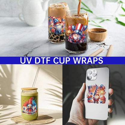 4 PCS American Flag Animals UV DTF Cup Wrap High Viscosity Stickers for Glass Mugs Notebooks Laptops - style: American Flag Animals