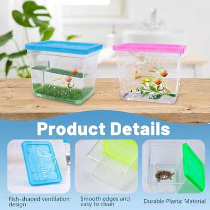 30 Pack Plastic Fish Bowl with Lids, 12 Oz Small Rectangle Gold Fish Tank, Fishbowl Candy Bowl, Tarantula Enclosure Snake Breeding Case, Mini Fish Box for Pets