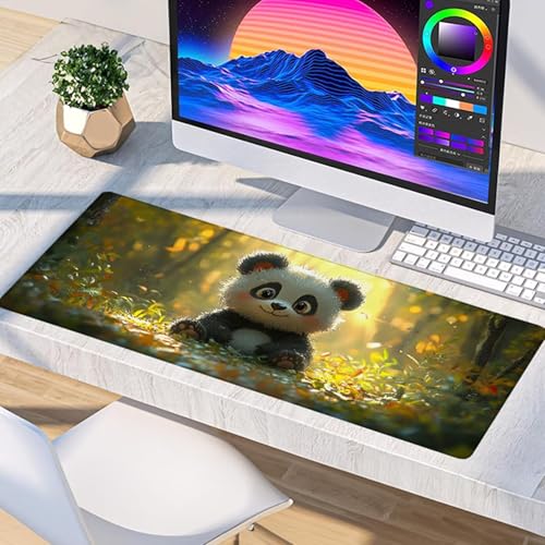 Panda Gaming Mouse Pad, Mouse Pad 24x12in, Large Desk Mat with Non-Slip Rubber Base, Office Desk Accessories, Large Extended Gaming Keyboard Mat, Big Mousepad for Computer Gamer Office, Yellow 8-2863 - size: 24 x 12 x 0.1