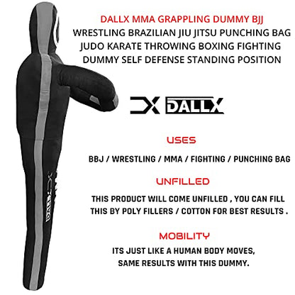 DALLX MMA Grappling Dummy BBJ Wrestling Brazilian Jiu Jitsu Punching Bag Judo Karate Throwing Boxing Fighting Dummy Self Defense Standing Position – UNFILLED - color: Black Grey, size: 5 FT