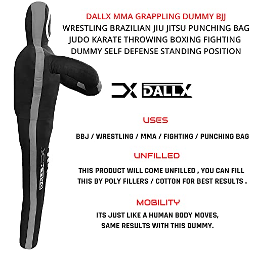DALLX MMA Grappling Dummy BBJ Wrestling Brazilian Jiu Jitsu Punching Bag Judo Karate Throwing Boxing Fighting Dummy Self Defense Standing Position – UNFILLED - color: Black Grey, size: 6FT