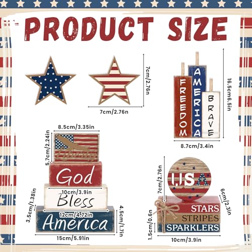 11 Pcs 4th of July Table Decorations Set Patriotic Tiered Tray Decor Set Blue Red White Table Centerpieces Sign for 4th of July Office Home Shelf 250th Anniversary - style: Patriotic