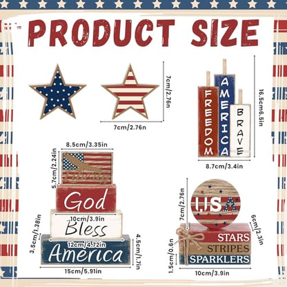 11 Pcs 4th of July Table Decorations Set Patriotic Tiered Tray Decor Set Blue Red White Table Centerpieces Sign for 4th of July Office Home Shelf 250th Anniversary - style: Patriotic