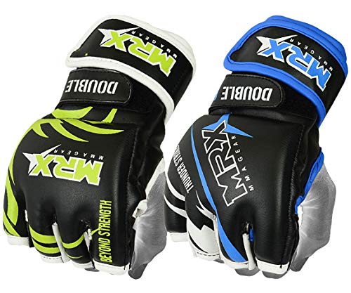 MRX MMA Grappling Gloves for Men Martial Arts Training Fighting Bag Glove Cage Fight Mitts - color: Black/Blue, size: X-Large