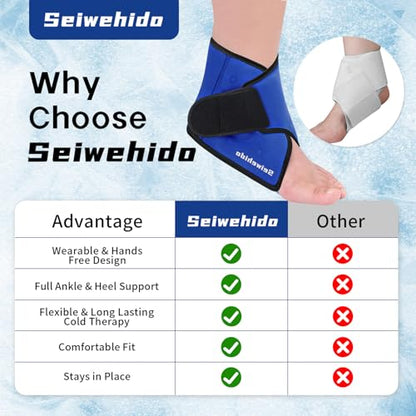 Ankle Ice Pack Wrap, Gel Hot Cold Compress for Heel Swelling Pain Relief - color: Blue-2 Packs, size: Standard