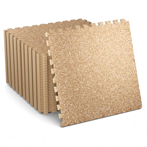 0.6" Thick Rubber Top Gym Flooring Mats for Home Gym - color: Wood-0.6", size: 96 Sq Ft (24 Tiles)