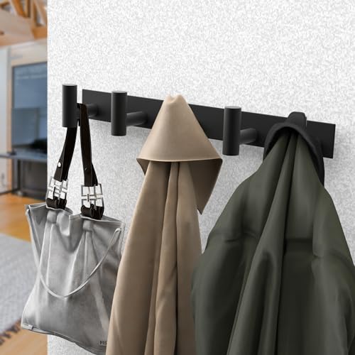 PMMASTO 5 T-Shaped Wall Hooks, Black Stainless Steel Coat Rack Rail, 1 Pack - color: Black, size: 5 "T" Hooks, 1PACK