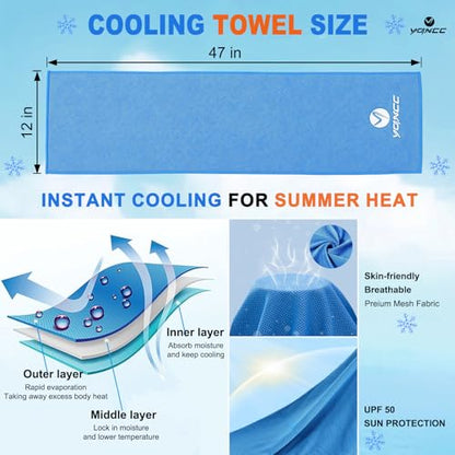 YQXCC 4 Pack Cooling Towels (47"x12"), Ice Cool Towels for Neck & Face - color: Dark Gray*2/ Dark Blue*2