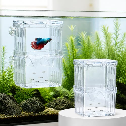 Aquarium Fish Breeding Box, Acrylic Double Layer Fishes Isolation Box/Baby Fishs Hatchery/Fry Breeder Box for Guppy,Tropical Fishes, Floating Fish Incubator Tank Divider with Suction Cups