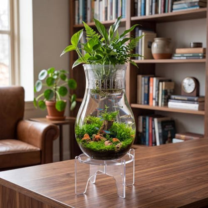 1 Gallon Plastic Aquaponic Planter and Aquarium Betta Bowl Fish Aquariums Small Fish Tank with Base and Top Promotes Healthy Hydroponic Environment for Plants (Spherical) - style: Spherical