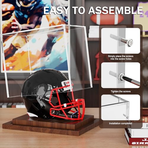 VGMiu Mini Helmet Display Case Clear 1/2 Football Helmet with Wood Base - size: Mini Helmet Case