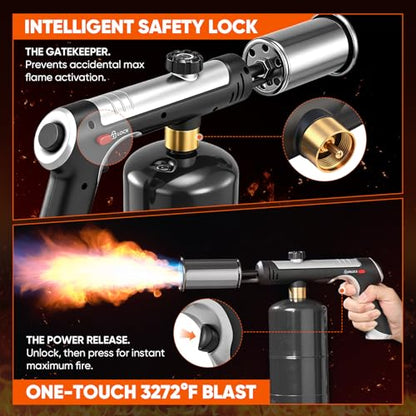 Sakerplus Propane Torch,3272°F Flame Thrower Gun with Adjustable Flame&Safety Lock,Powerful Grill&Cooking Blow Torch for Searing Steak,Sous Vide,BBQ,DIY,Campfire Charcoal Starter(Tank Not Included)