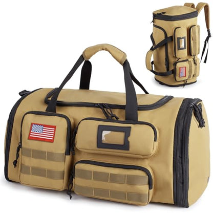 Expandable Gym Bag for Men,Tactical Large 3-in-1 Travel Duffle Backpack Bag - color: Brown