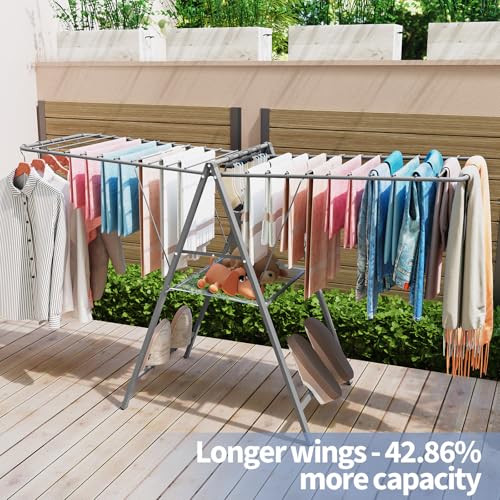 APEXCHASER 6 Height Adjustable Clothes Drying Rack with Shoe Slots, Grey - color: Gray
