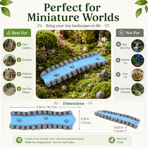 jojofuny 2 Pcs Miniature Resin Stream for Fairy Garden Decor, Hand-Painted Mini River Scene with Rock Edges, Blue Creek Diorama Accessory for Dollhouse Garden, Sand Tray Display, Model Landscape Craft