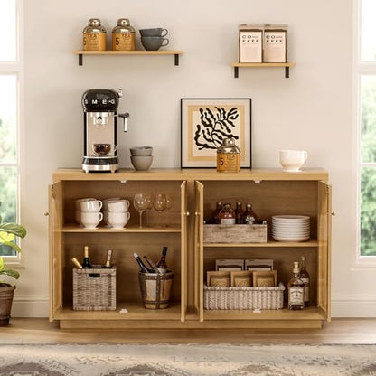 Storage Cabinet with 4 Doors, Arched Sideboard Buffet Cabinet with Adjustable Shelves, Accent Display Cabinet with Acrylic Door for Living Room, Entryway, Dining Room, Natural Oak