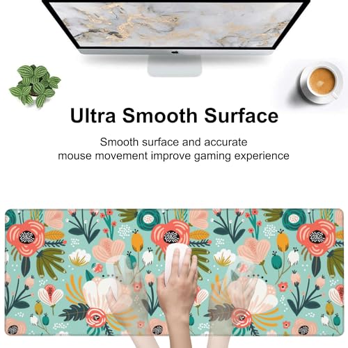 Colorful Flowers and Berries Desk Mat,Large Beautiful Floral Branches Gaming Keyboard Mouse Pad,Non-Slip Rubber Base Desk Pad Thick Stitched Edges Waterproof Mousepad Mouse Mat 31.5"x11.8" - color: Colorful Flowers and Berries
