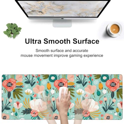 Colorful Flowers and Berries Desk Mat,Large Beautiful Floral Branches Gaming Keyboard Mouse Pad,Non-Slip Rubber Base Desk Pad Thick Stitched Edges Waterproof Mousepad Mouse Mat 31.5"x11.8" - color: Colorful Flowers and Berries