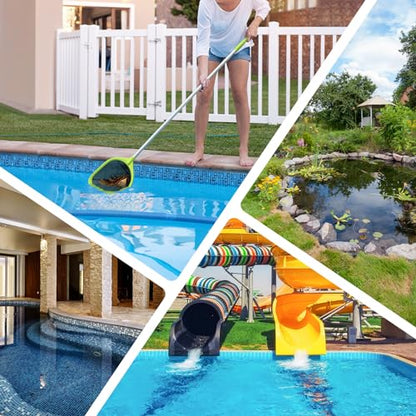 Swimming Pool Skimmer Net 57 inches, Leaf Rake Net with 4 Section Telescopic Aluminum Pole for Fast Cleaning Ponds, Hot Tub, and Spas, Pool Cleaner Supplies and Accessories