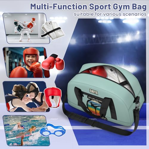Custom Name Taekwondo Karate Duffle Bag for Kids Girls - Personalized Martial Arts Gear Bag, Water-Resistant Sparring Equipment Bag, Cyan, Polyester, 19.7 x 11 x 9.7 Inches - color: Taekwondo Cyan