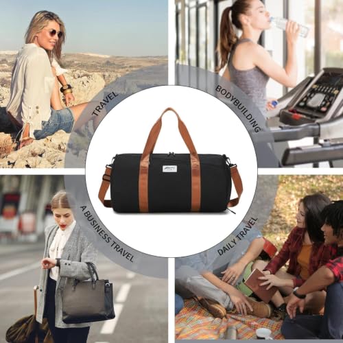 BESMART Gym Bags for Men with Side Pocket，38L Large Sports Gym Duffle Bag - color: Black/Brown