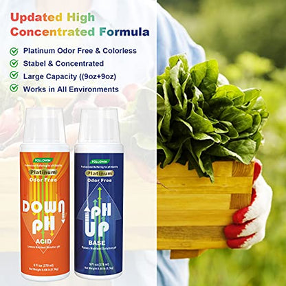 pH Up and Down Control Kit for Hydroponics, Soil Gardens & Aquariums - Concentrated Liquid pH Adjuster Set (9 oz + 9 oz) with pH Indicator - Balanced Nutrient Solution for Plants