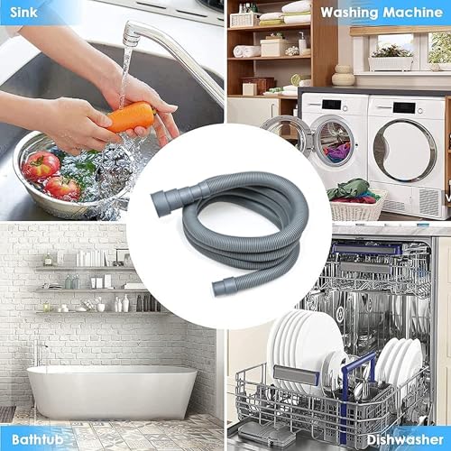 10ft Washing Machine Drain Hose, Universal Drain Hose Extension Kit for Washer, Dishwasher, Flexible Discharge Hose for LG/GE/Samsung, Fit up to 1-1/2 Inch Drain Outlets (10)