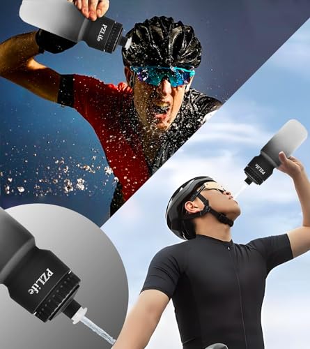 24oz Bike Water Bottle, Cycling Squeeze Water Bottle Leak Proof BPA Free | with Capacity Scale w/Pull Top Lid, Reusable, for Bicycle,Gym, School - color: Black