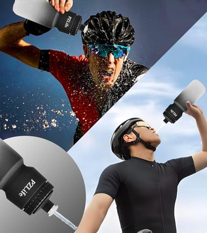 24oz Bike Water Bottle, Cycling Squeeze Water Bottle Leak Proof BPA Free | with Capacity Scale w/Pull Top Lid, Reusable, for Bicycle,Gym, School - color: Black