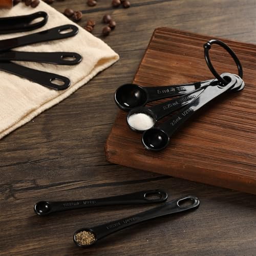Measuring Spoons, Plastic Measuring Spoons Set with Egg Separator 12-Piece,Black - color: Black