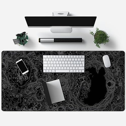 Dimensional Black Topographic Desk Mat Gaming Desk Pad Large Gaming Mouse Pad Desk Accessories Desk Mat Extended Mousepad 31.5 x 15.7 in, with Anti-Slip Stitched Edges Long Computer Keyboard Mouse Mat - color: Black-gray