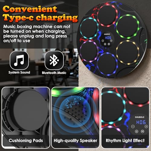 Music Boxing Machine for Kids & Adults - Wall Punching Pad with Lighting, 9-Speed Bluetooth Boxing Game with Gloves, Wall Mounted Exercise Equipment, 2026 Upgrade Boxing Equipment for Kids Age 6+ - color: Lightning