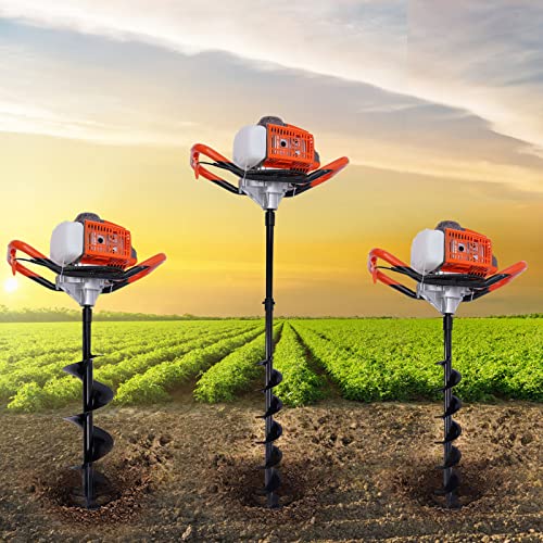 Dyrabrest 71CC Petrol Earth Auger Post Hole Digger Auger with 3 Drills （Ground Drill 4"/ 6"/ 8" Bits ）+ Extension Bar 12"