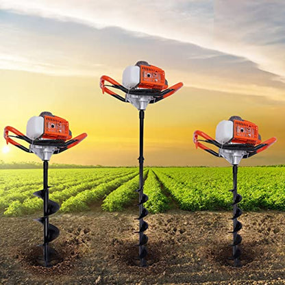 Dyrabrest 71CC Petrol Earth Auger Post Hole Digger Auger with 3 Drills （Ground Drill 4"/ 6"/ 8" Bits ）+ Extension Bar 12"