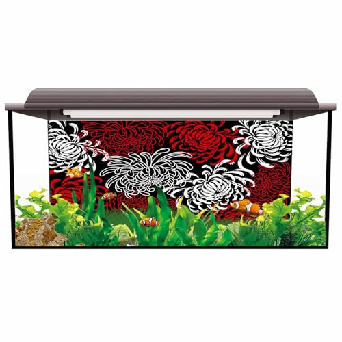 T&H XHome Aquarium Décor Backgrounds Red Black White Abstract Floral Pattern Fish Tank Background Aquarium Sticker Wallpaper Decoration Picture PVC Adhesive Poster 48.8" W x 20.4" H