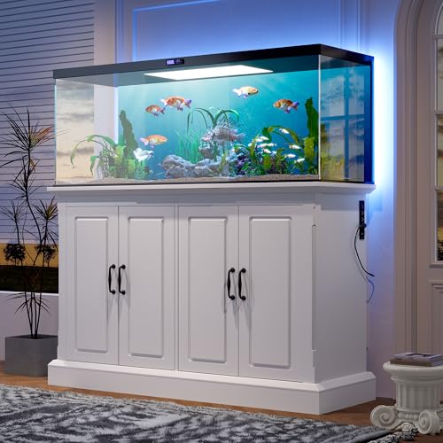 Merax 55-75 Gallon Fish Tank Stand with Power Outlet, Heavy Duty Aquarium Stand with 4 Storage Cabinets, for Fish Tank, Turtle Tank, Reptile Terrarium,White