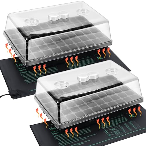 SOLIGT 2 Set 60-Cell Seed Starter Kit - Strong Seed Trays with Humidity Domes, Cell Trays and Seedling Heat Mats - Cloning, Propagation and Germination Station - size: 2 SET