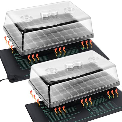 SOLIGT 2 Set 60-Cell Seed Starter Kit - Strong Seed Trays with Humidity Domes, Cell Trays and Seedling Heat Mats - Cloning, Propagation and Germination Station - size: 2 SET
