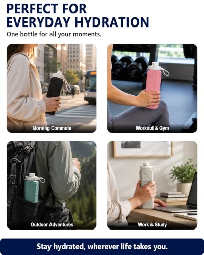 BEAUTAIL Collapsible Water Bottles 21oz/610mL, Silicone Travel Water Bottle | BPA Free, Leakproof & Reusable, Foldable Water Bottle for Traveling, Hiking, Gym, School, Sports, Outdoor, 1-Pack, Dark Blue - color: Dark Blue