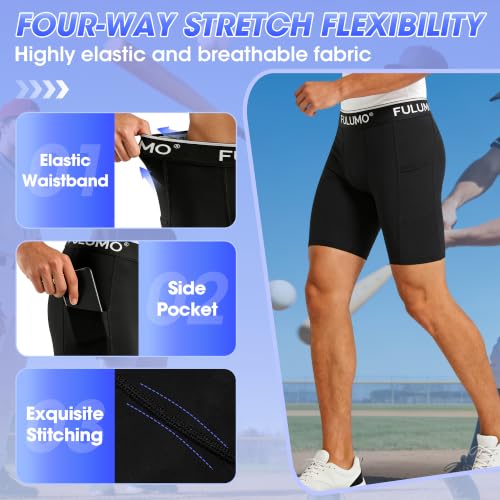 Men's Compression Athletic Shorts with Pocket Cup - color: Black, size: X-Large
