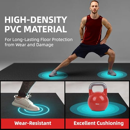 GymCope Extra Large Exercise Mat 10'x6'/9'x6'/8'x6'/7'x5'/6'x4' (8mm) | Thick Workout Mat for Home Gym & Garage Flooring, Shoe-Friendly, High-Density, MMA, HIIT, Weight Lifting, Cardio&Strength - color: 7'x5'x8mm-Black