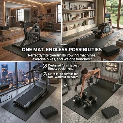 Foldable Walking Pad Mat, High-Density PVC Treadmill Mat for Hardwood Floors & Carpet, 55" x 24" Space-Saving Exercise Equipment Mat for Under Desk Bike, Elliptical & Home Gym,Black