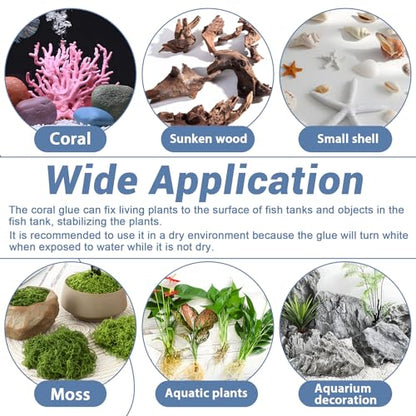 Aquarium Glue Fish Safety, 2Pcs Coral Reef Glue for Plants Moss, Coral, Stone, Wood Aquascaping, Quick Drying (2)