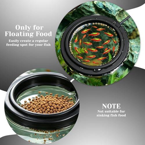 4 Pcs Fish Feeding Ring, Round & Square Floating Aquarium Feeding Ring with Suction Cup, Easy to Use for Betta, Goldfish, Guppy, Turtle & Small Fish (Black)