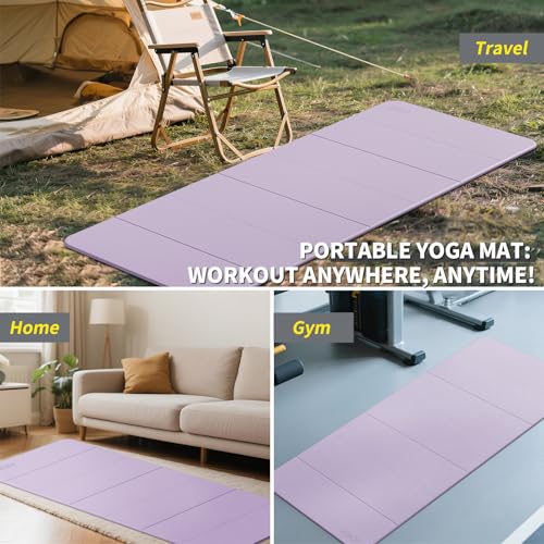 Foldable Yoga Mat Extra Large 74"×31.5" | Double-Sided Non-Slip,Extra Wide Foldable Design,8mm Extra Thick,Exercise Mat for Home, Studio and Travel Use - color: Light Purple+Black