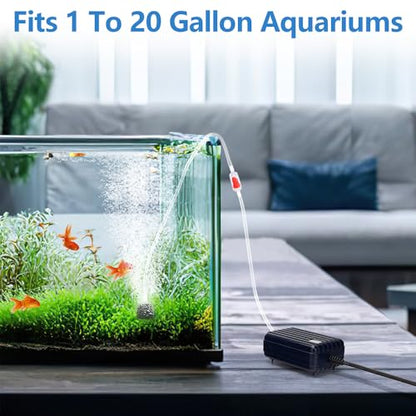 Aquarium Air Pump Compact Fish Tank Air Pump Quiet Aquarium Bubbler Aerator Buckets Oxygen Aerator Pump for 1 to 20 Gallon Fish Tanks