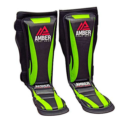 Ultimate Shield Muay Thai Shin & Instep Guards, 100% Hi-Tec Skintex Leather, High-Density Foam Padding, Three-Foot Straps, Rubber Traction Dots, Ideal for Kickboxing Training